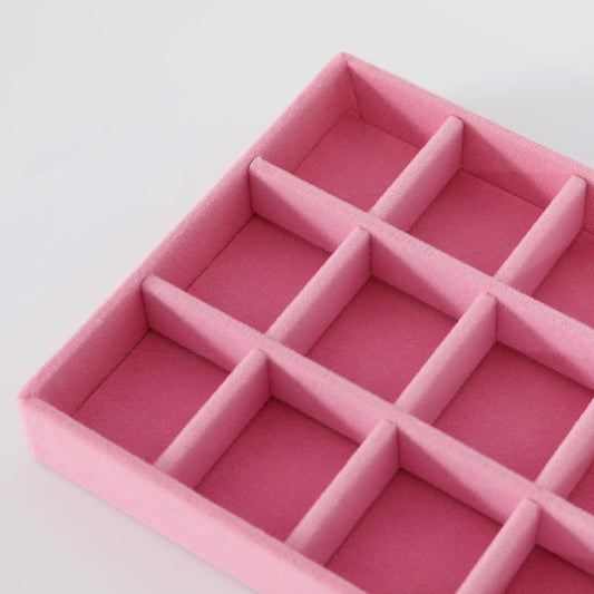 Velvet Pink Jewelry Storage Tray – 18 Slots Earring & Ring Organizer, Stackable Jewelry Display Box(Pack of 1)