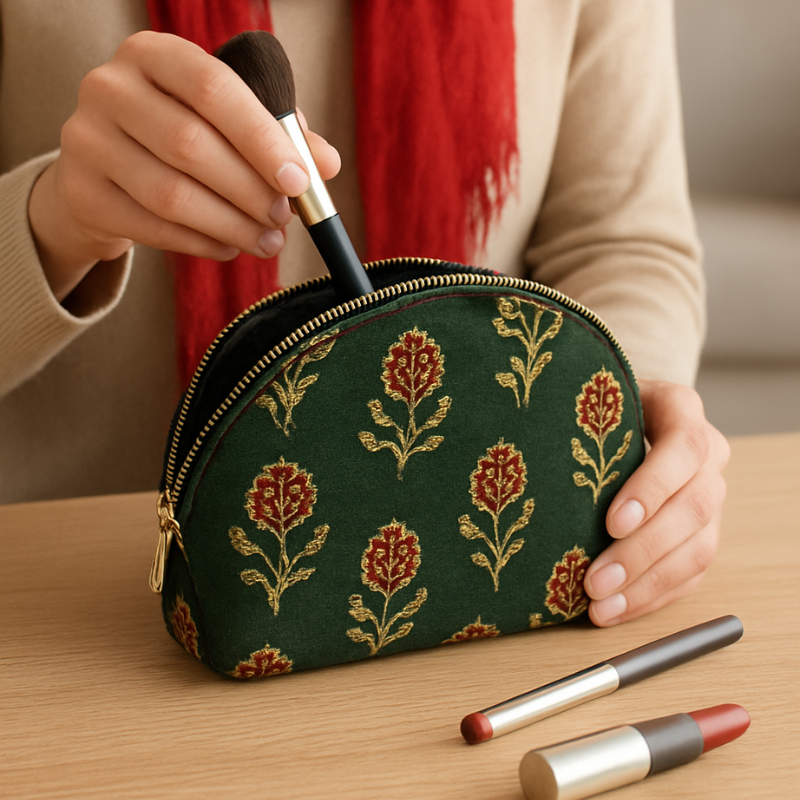 Handblock Printed Fabric Coin Pouch – Compact Travel Pouch for Women (Random Print-Pack of 1)