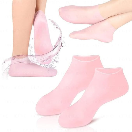 Silicone Gel Moisturizing Socks for Cracked Heels – Reusable Hydrating Spa Socks for Dry Feet, Heels & Callus Repair (Pack of 1 Pair-Random Skin tone color)