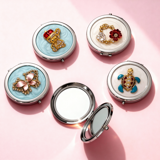 Portable Make-Up Folding Mirror – Compact & Travel-Friendly (Random Design-Pack of 1)