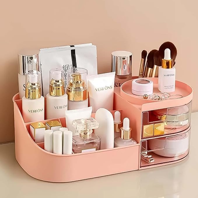 All-in-One Makeup Organizer with Storage Drawers – Desktop Vanity Box for Cosmetics, Skincare, Perfumes & Jewelry (Random Color)