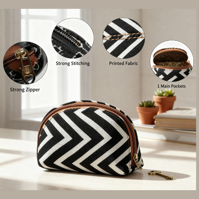 Handblock Printed Fabric Coin Pouch – Compact Travel Pouch for Women (Random Print-Pack of 1)