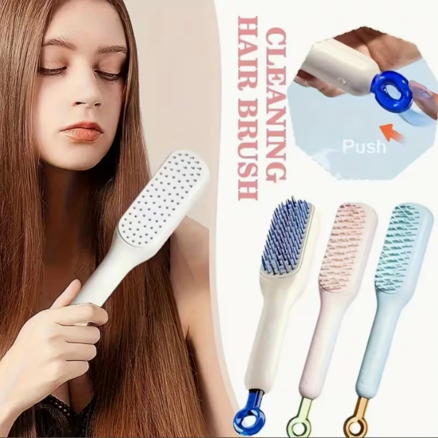 One-Push Hair Brush with Retractable Bristles – Anti-Static Detangler for Wet & Dry Hair (Random color-Pack of 1)