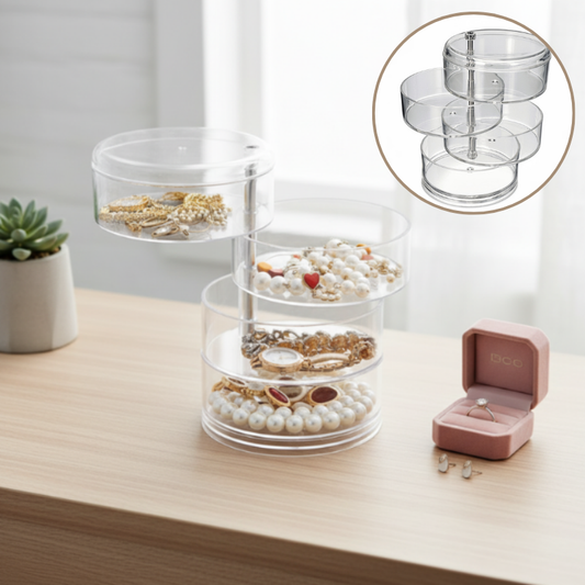 4-Layer Rotating Jewellery Box – Multi-Tier Organizer for Rings, Earrings, Bracelets & Accessories