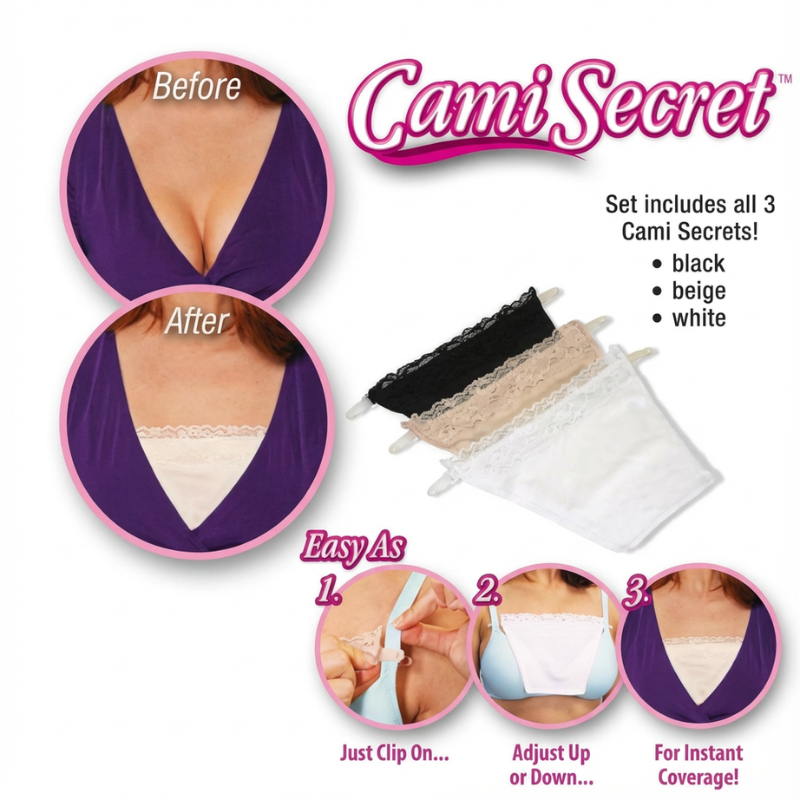 Cami Secret Set of 3 Camisole (Black, Beige & White) - Soft, Stretchable Innerwear for Women