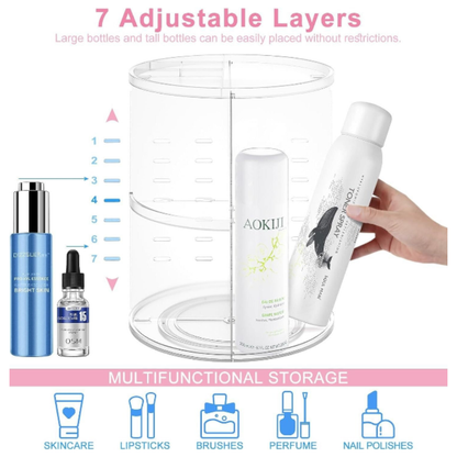 360° Rotating Makeup Organizer – Adjustable Layer Cosmetic Storage Stand with Large Capacity