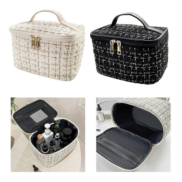 Makeup Organizer Tote with Zipper – Canvas Travel Toiletry Bag for Women | Cosmetic Storage Pouch for Bathroom, Travel & Daily Use (Random color-1 Pc)