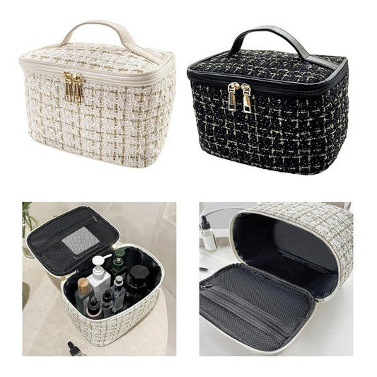 Makeup Organizer Tote with Zipper – Canvas Travel Toiletry Bag for Women | Cosmetic Storage Pouch for Bathroom, Travel & Daily Use (Random color-1 Pc)