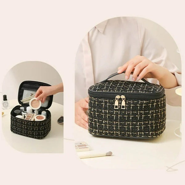 Makeup Organizer Tote with Zipper – Canvas Travel Toiletry Bag for Women | Cosmetic Storage Pouch for Bathroom, Travel & Daily Use (Random color-1 Pc)