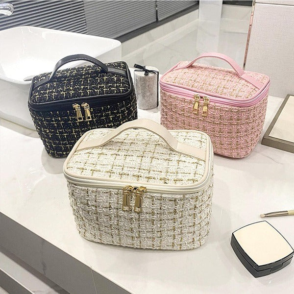 Makeup Organizer Tote with Zipper – Canvas Travel Toiletry Bag for Women | Cosmetic Storage Pouch for Bathroom, Travel & Daily Use (Random color-1 Pc)