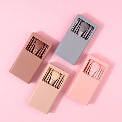 Beauty Travel Makeup Brush Set – 5 Pcs Brushes in Shell Mirror Box (Random Color)